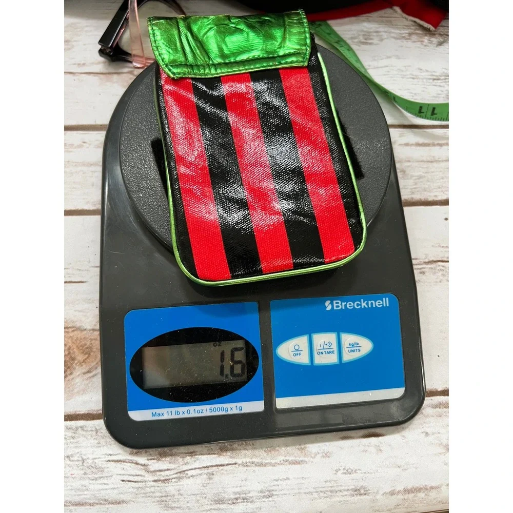 Betseyville Tech Pouch Red Black Striped Metallic Green Heart Y2K OS